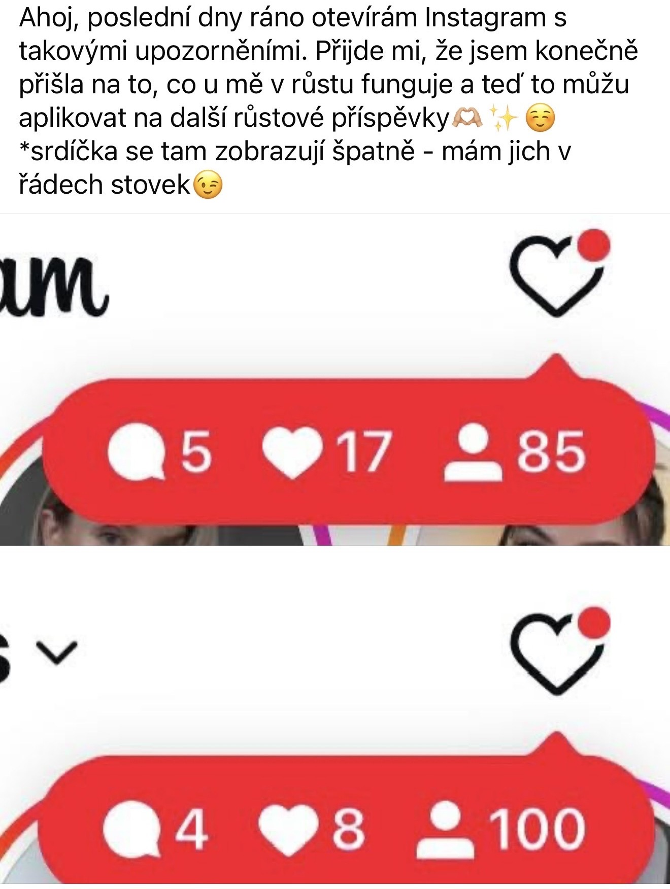 Nárůst sledujících - 85 a 100 nových sledujících denně